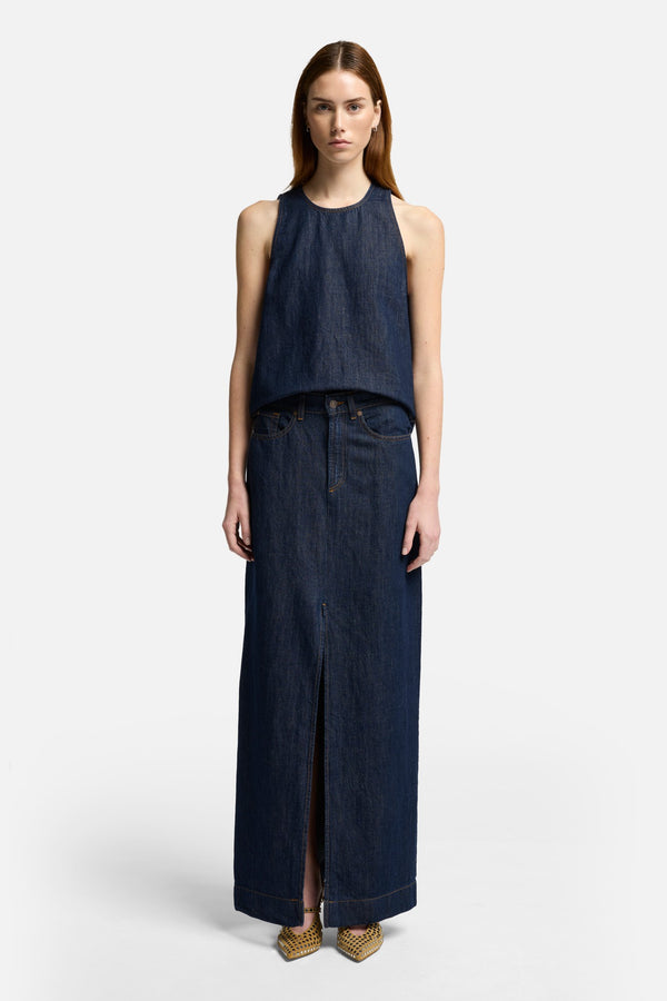 Indigo Linen Calla Skirt in Blueberry