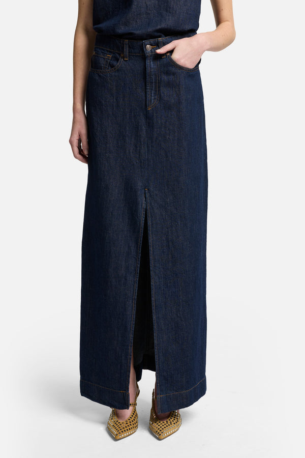 Indigo Linen Calla Skirt in Blueberry