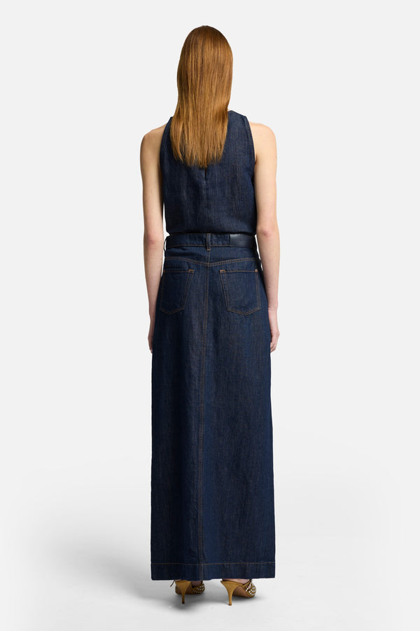 Indigo Linen Calla Skirt in Blueberry