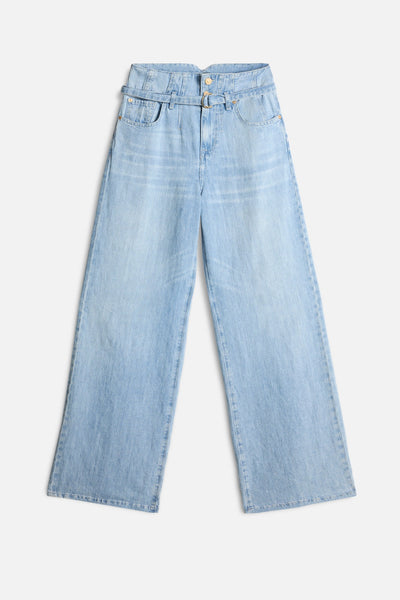 Indigo Linen Belted Wide Leg in Kansas