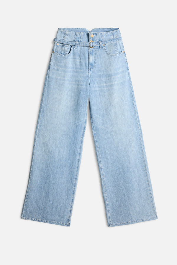 BELTED WIDE LEG in Indigo Linen