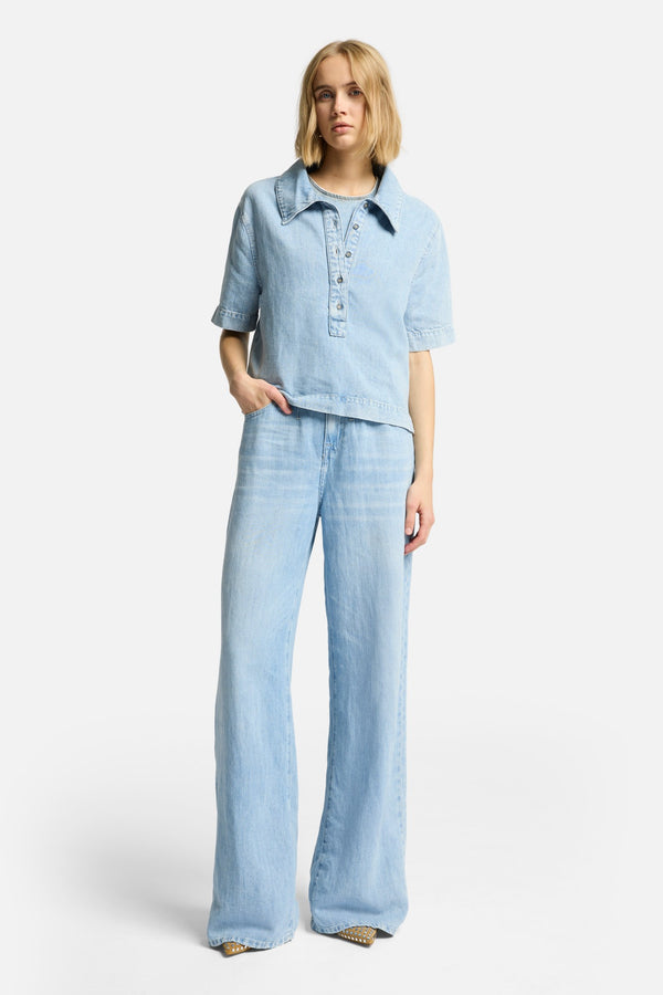 Indigo Linen Belted Wide Leg in Kansas