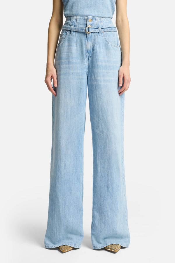 Indigo Linen Belted Wide Leg in Kansas
