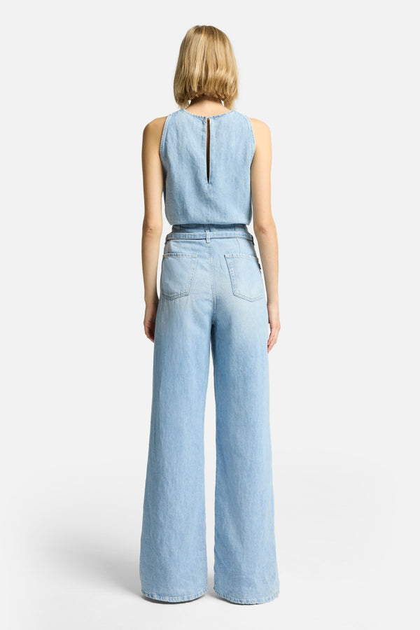 Indigo Linen Belted Wide Leg in Kansas