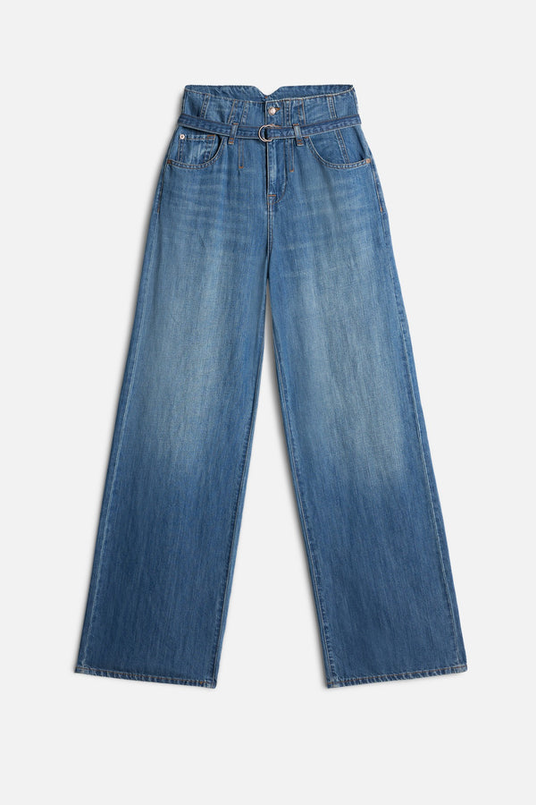 BELTED WIDE LEG In Indigo Linen
