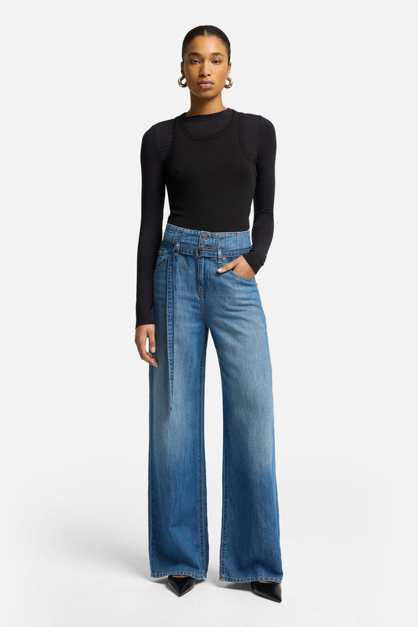 Indigo Linen Belted Wide Leg in Phoenix