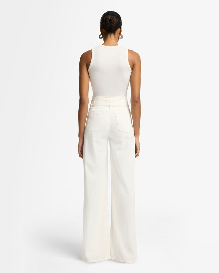 【美品】seed and soil Linen pants oat Object linen blend pants with tie waist in oatmeal - part of