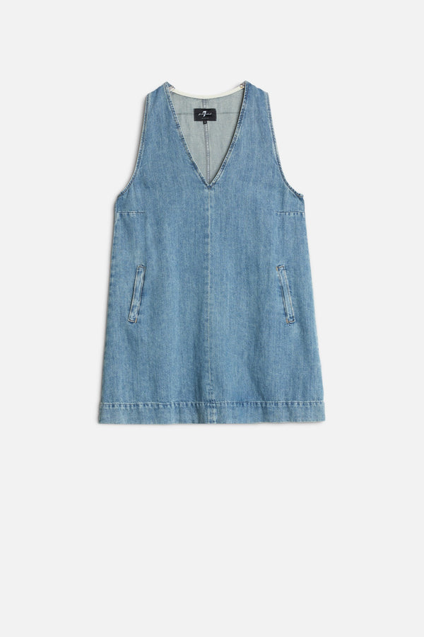 V-NECK DRESS in Indigo Linen