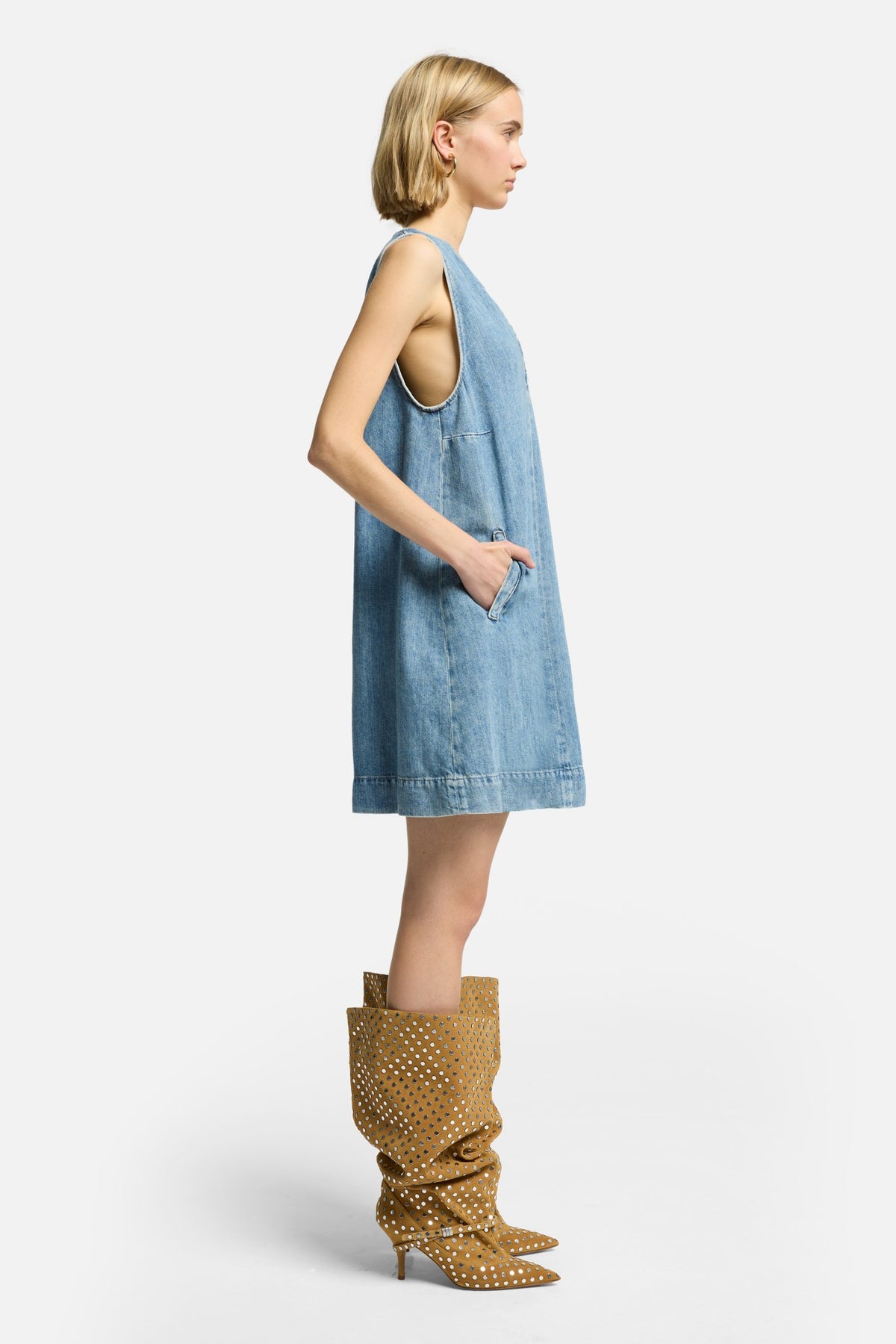 7 For All Mankind Indigo Linen V-Neck Dress in Arizona