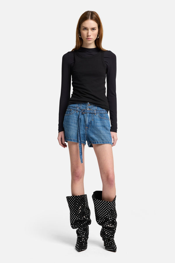 Indigo Linen Belted Short in Phoenix