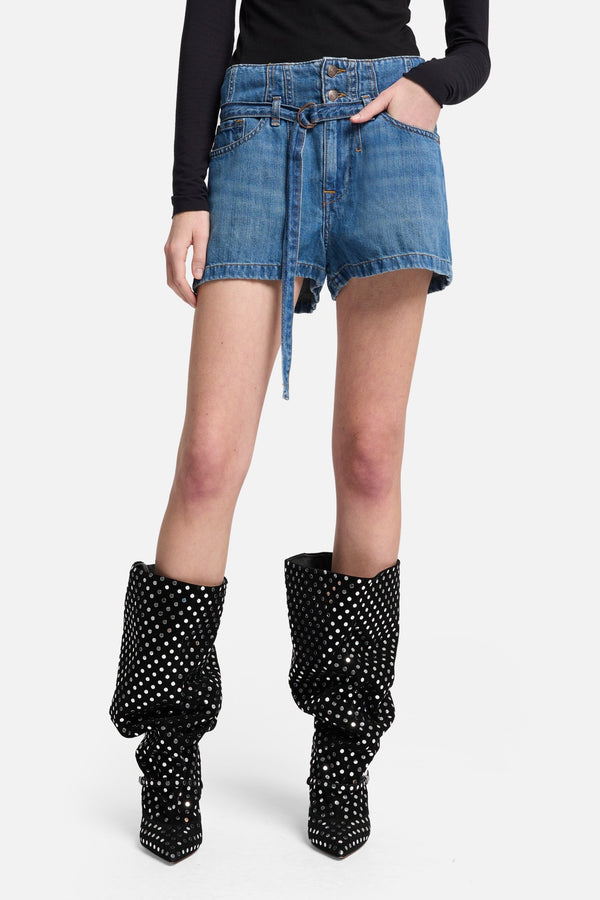 Indigo Linen Belted Short in Phoenix