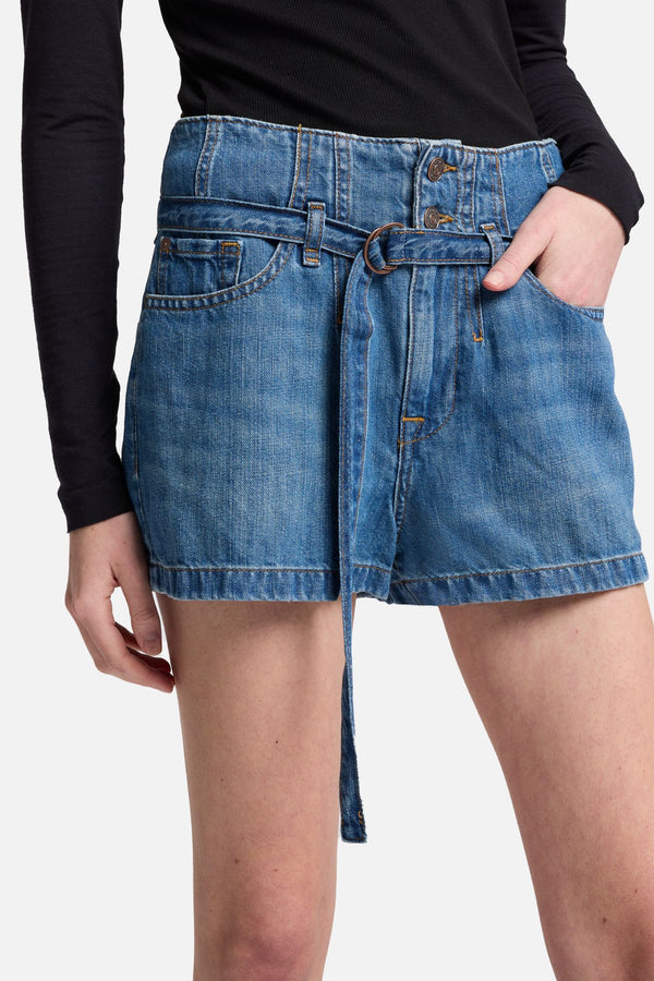 Indigo Linen Belted Short in Phoenix