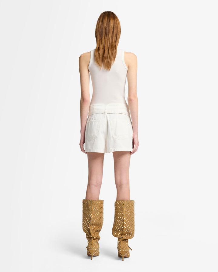 Linen Blend Belted Shorts in Ostuni