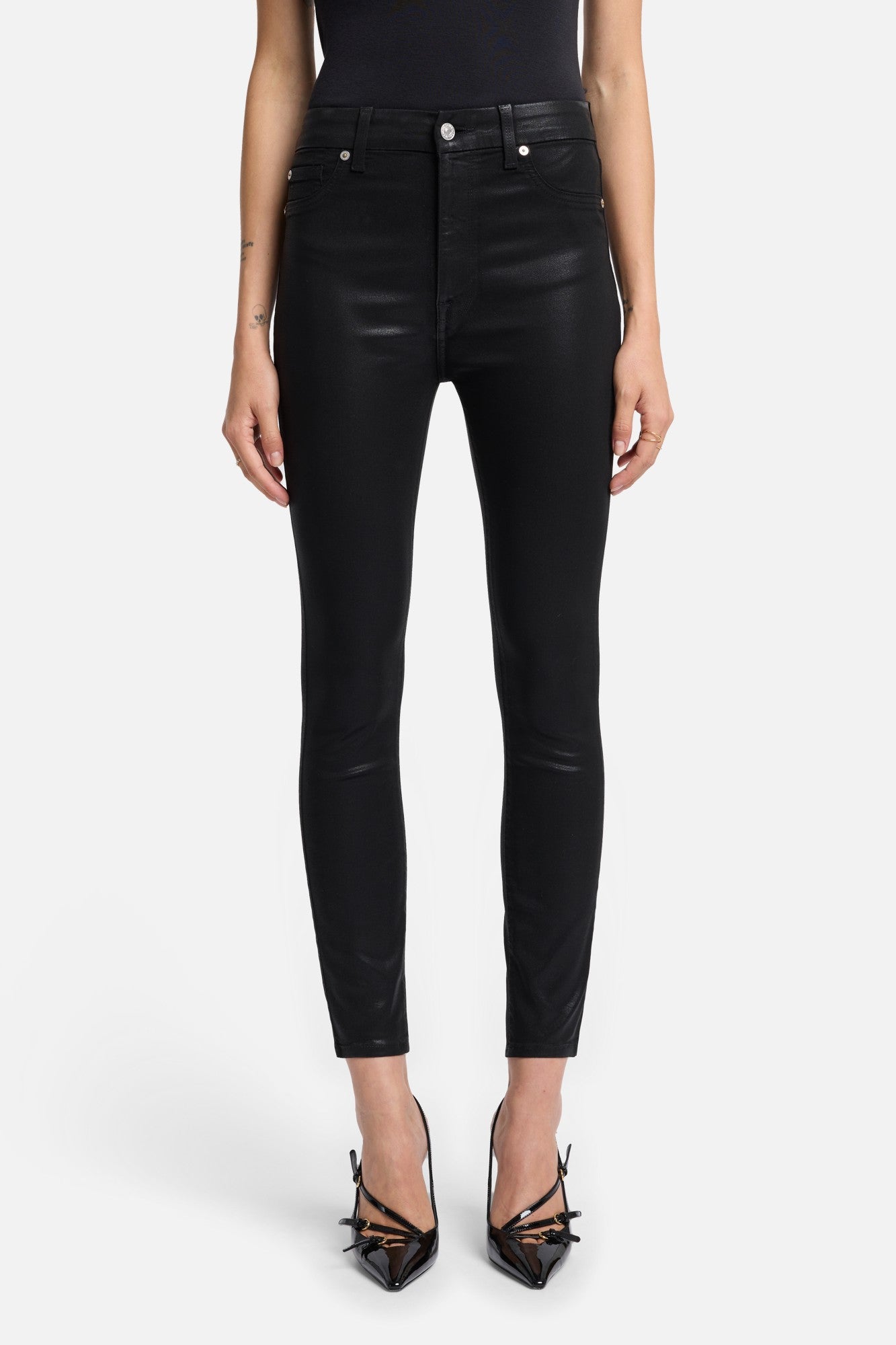 B(Air) High Waist Ankle Skinny In Coated Black | 7 For All Mankind