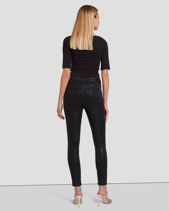 Vila leather look high waisted skinny trousers in black