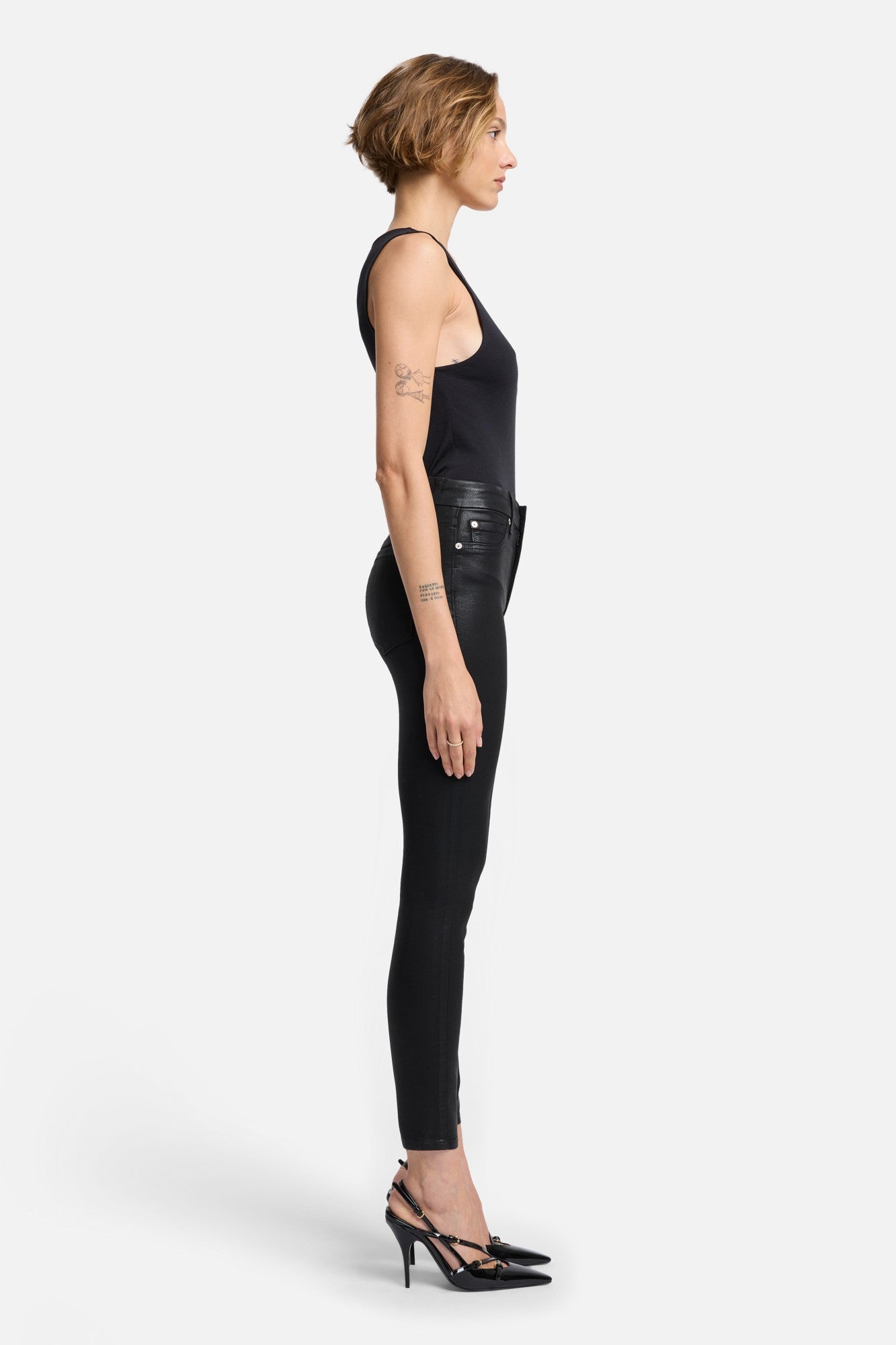 B(Air) High Waist Ankle Skinny In Coated Black | 7 For All Mankind