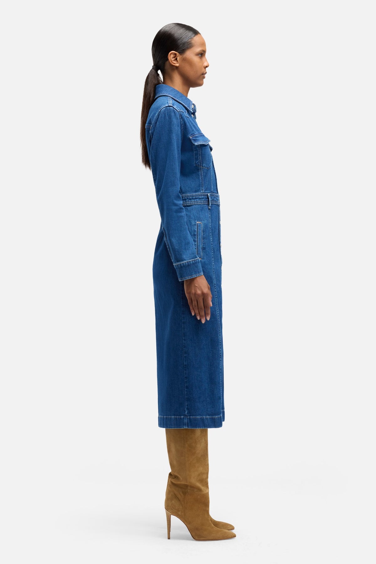 indi luxe denim dress Indigo Liberty Denim Midi Dress