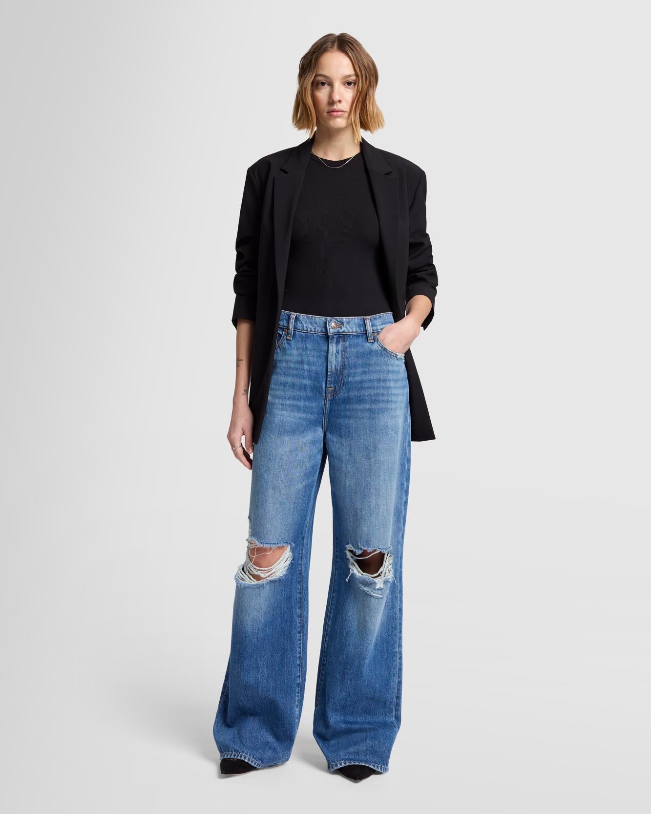 パンツ 7 FOR ALL MANKIND Women Straight Pants JSSTC100HU00DARK Blue 7 For All Mankind Women's Straght Leg Jean, Blue/Black