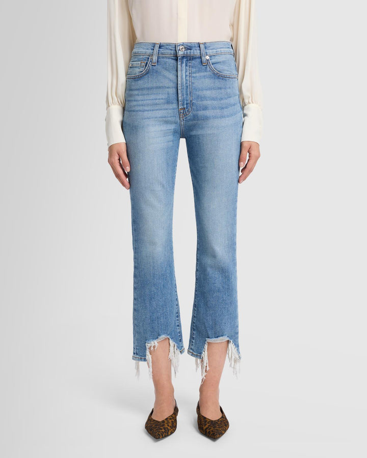 【7 For All Mankind】 High-riseストレートジーンズ High Waist Slim Kick with Long Side Hem and Destroy in