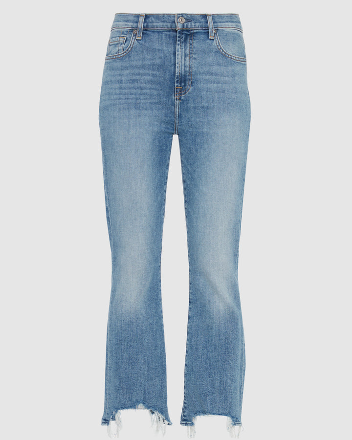 High Waist Slim Kick with Long Side Hem and Destroy in Sloane