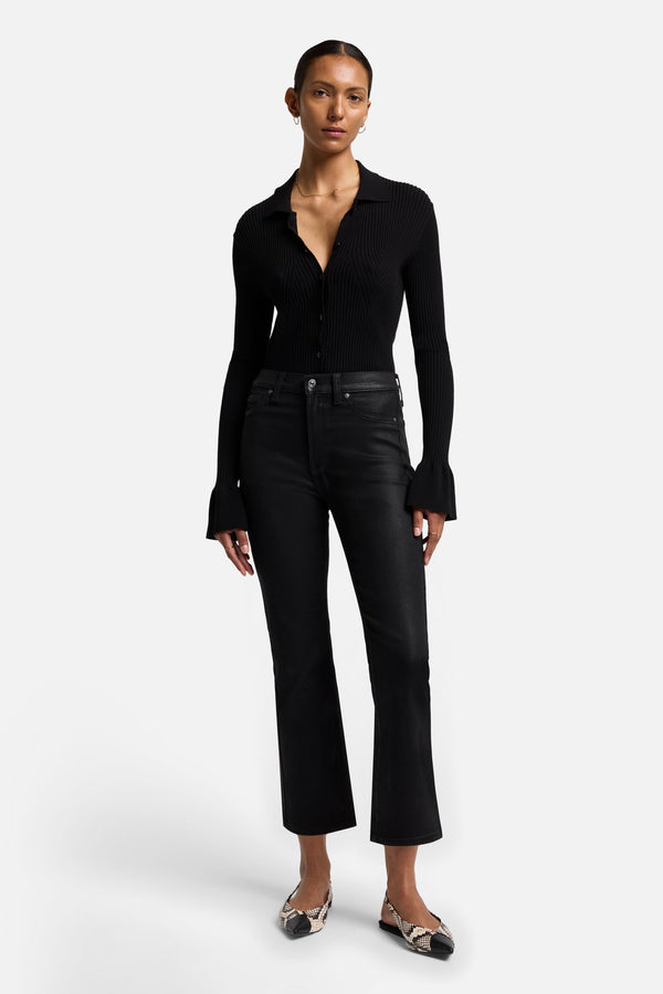 HIGH WAIST SLIM KICK in Coated Denim