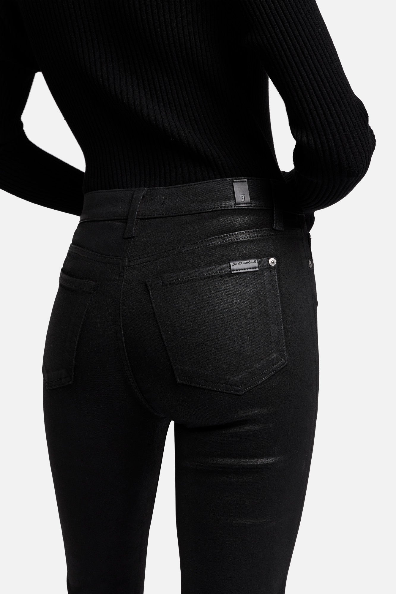 High Waist Slim Kick in Coated Black | 7 For All Mankind