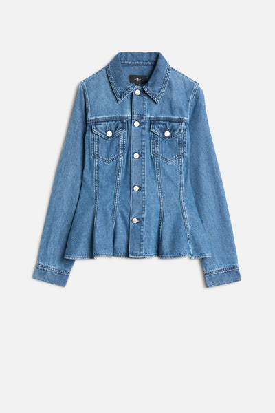 Weightless Denim Flounce Trucker Jacket in Hilo
