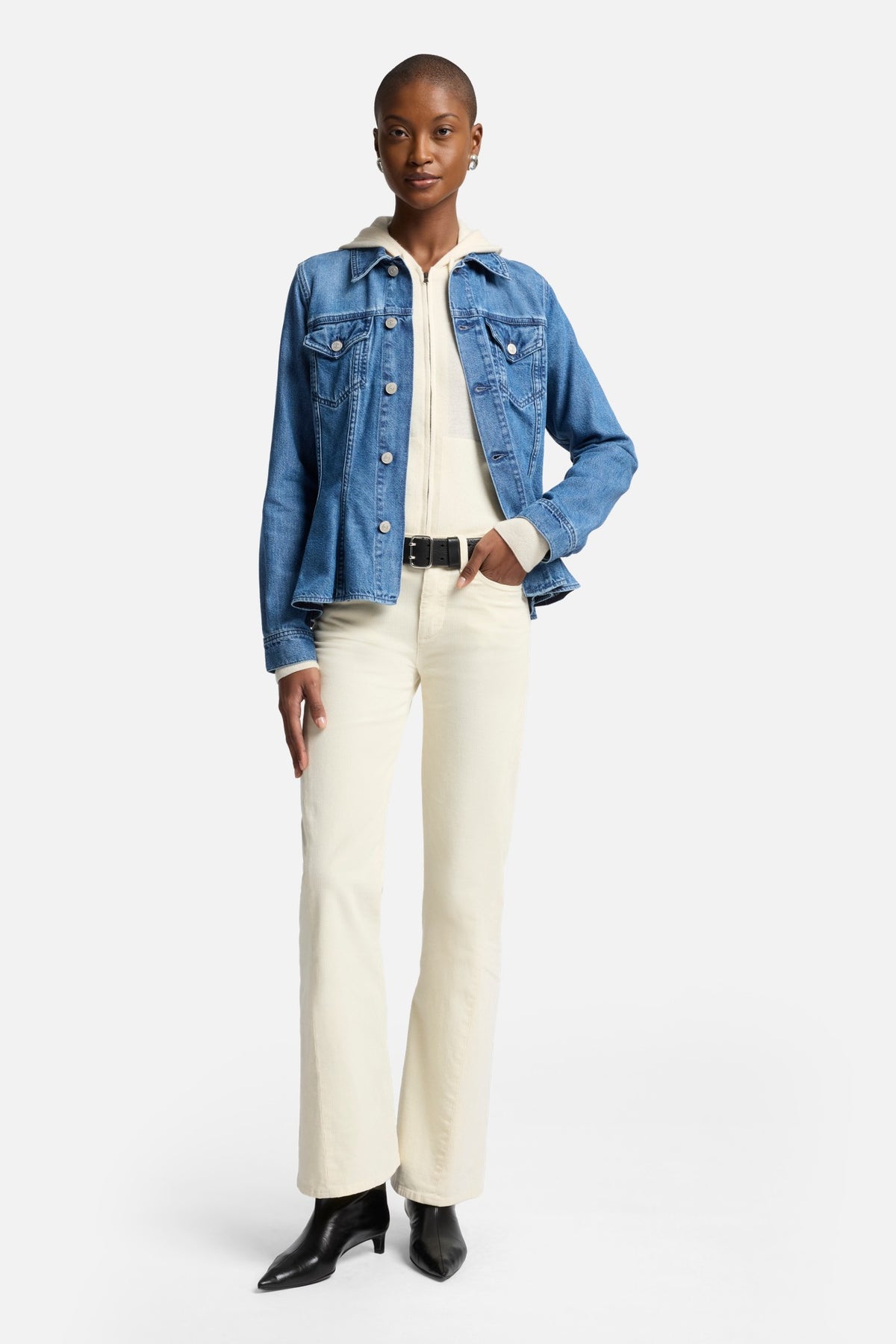 Weightless Denim Flounce Trucker Jacket in Hilo | 7 For All Mankind