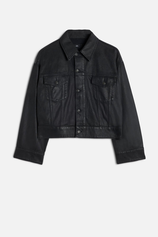 OLI CROPPED TRUCKER JACKET in Coated Denim