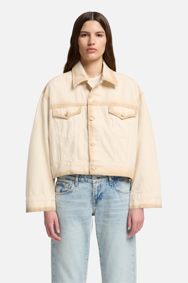 MANKIND Oli Cropped Trucker Jacket in Sand Beach