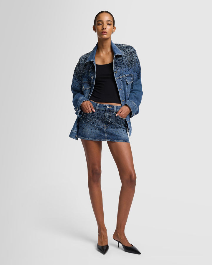 Elena Crystal Denim Mini Skirt in Candy