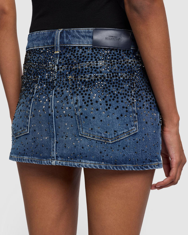 Elena Crystal Denim Mini Skirt in Candy