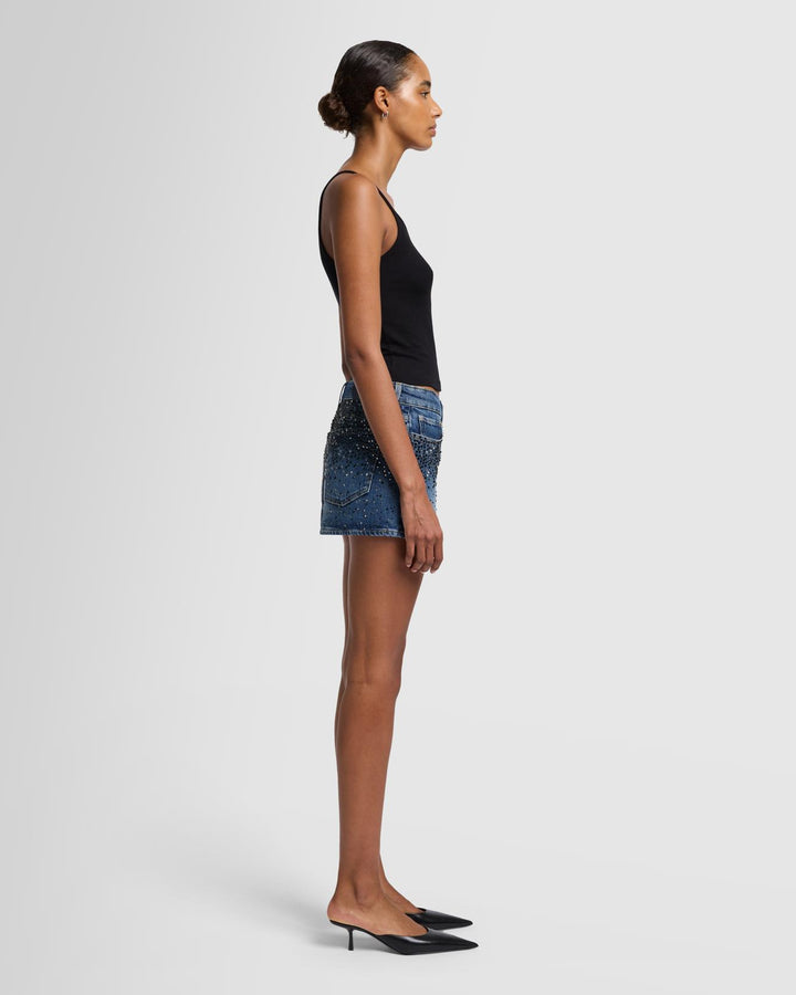 Elena Crystal Denim Mini Skirt in Candy