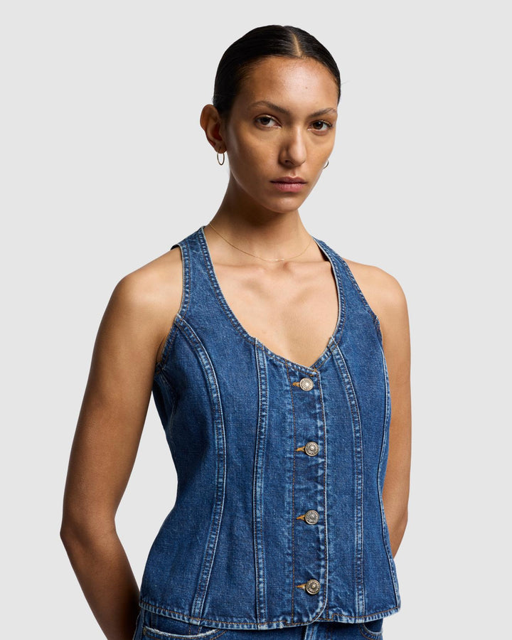 Fitted Denim Vest in Secretariat | 7 For All Mankind