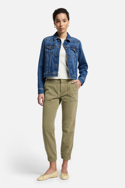 Darted Boyfriend Jogger in Sateen Army