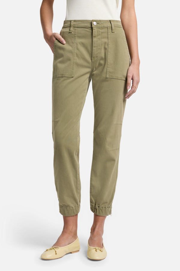 Darted Boyfriend Jogger in Sateen Army
