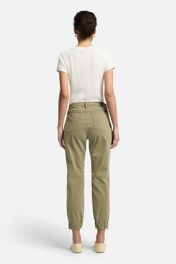Darted Boyfriend Jogger in Sateen Army