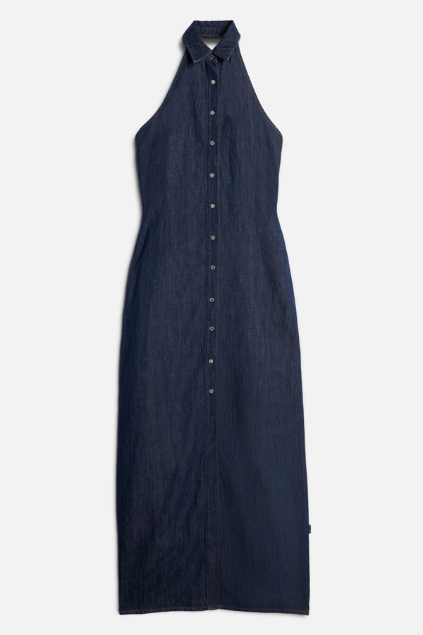 HALTER MAXI DRESS in Indigo Linen