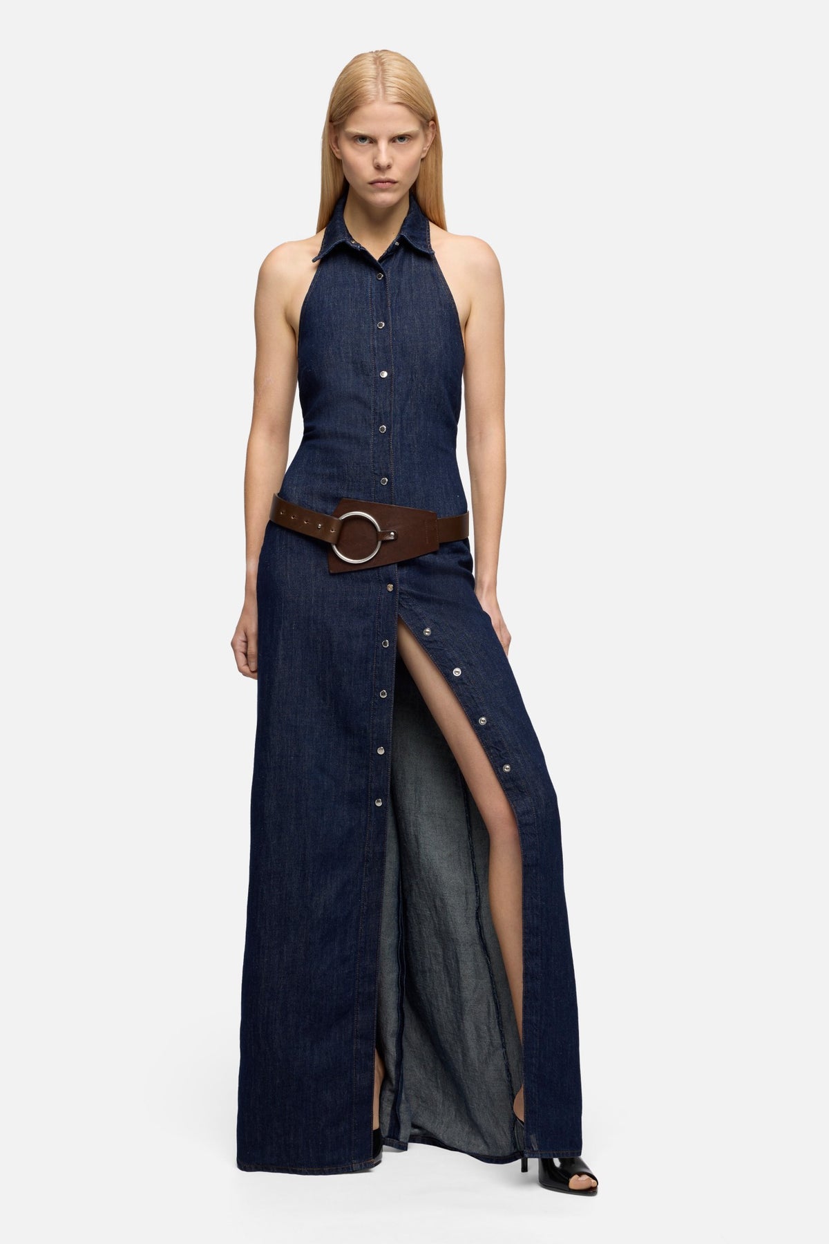 7 For All Mankind Halter Maxi Dress in Indigo Linen Blossom