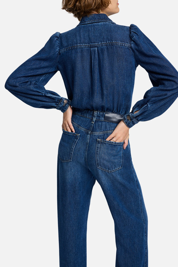 Denim Lustre Tailored Jumpsuit in Go Getter
