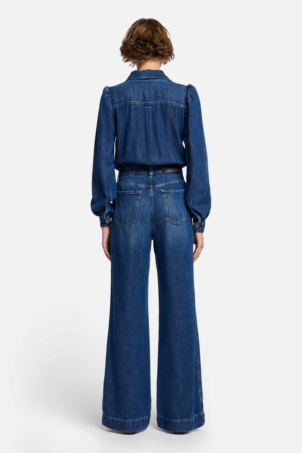 Denim Lustre Tailored Jumpsuit in Go Getter