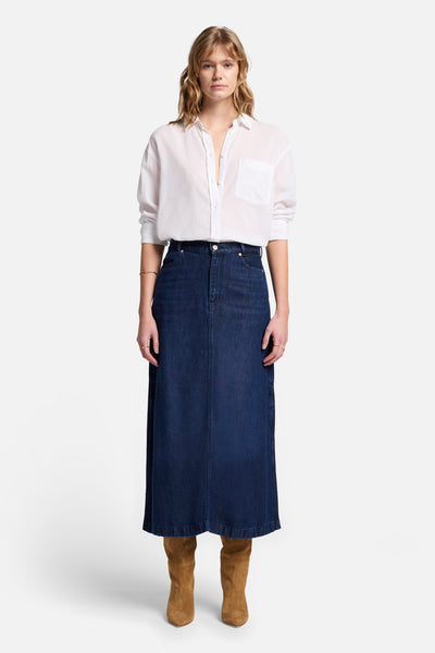 Denim Lustre Midi Skirt in Stormy