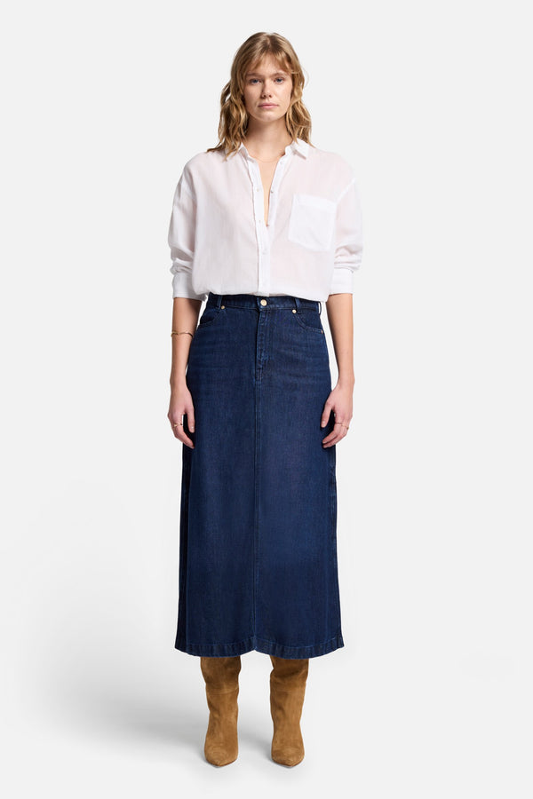 MIDI SKIRT in Denim Lustre