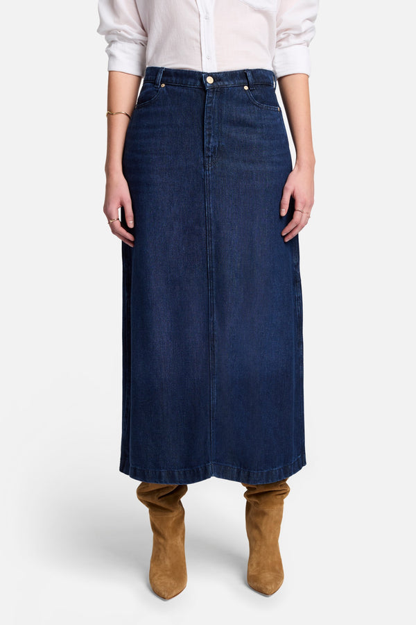Denim Lustre Midi Skirt in Stormy