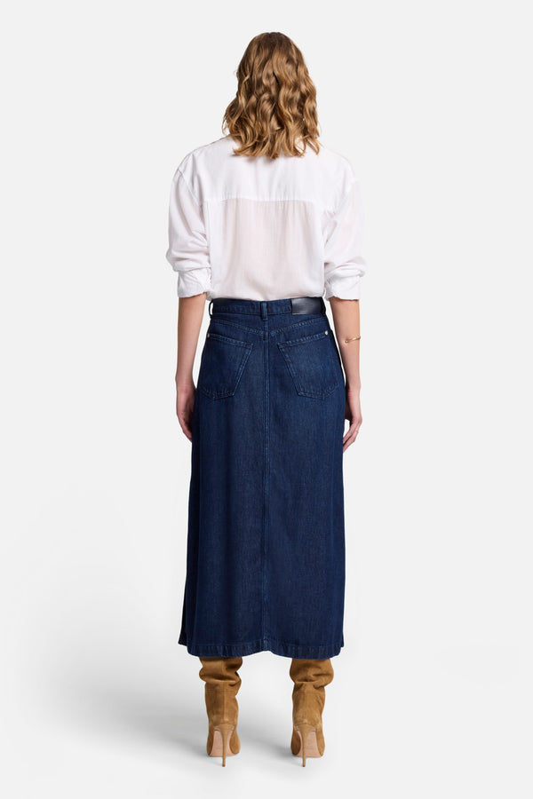 Denim Lustre Midi Skirt in Stormy