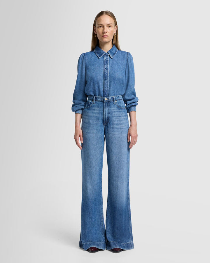 Denim Lustre Puff Sleeve Shirt in Dream On