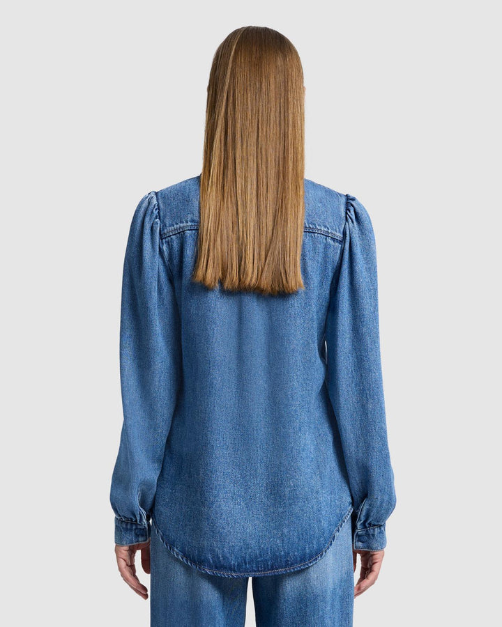 Denim Lustre Puff Sleeve Shirt in Dream On