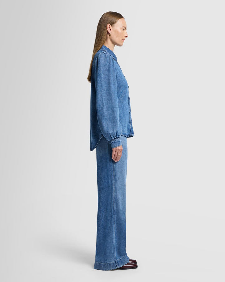 Denim Lustre Puff Sleeve Shirt in Dream On