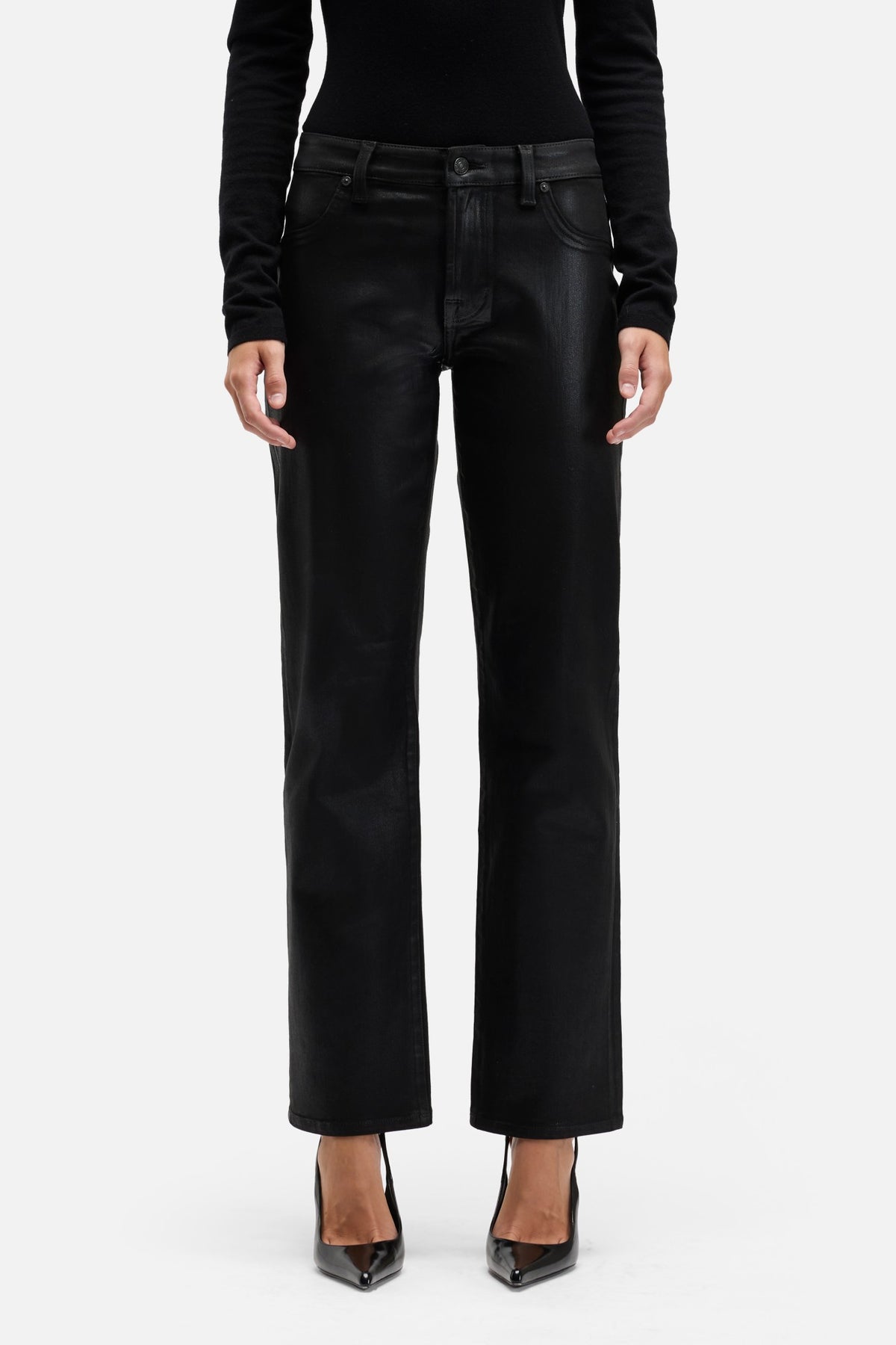 Coated Denim Calie Straight in Black | 7 For All Mankind