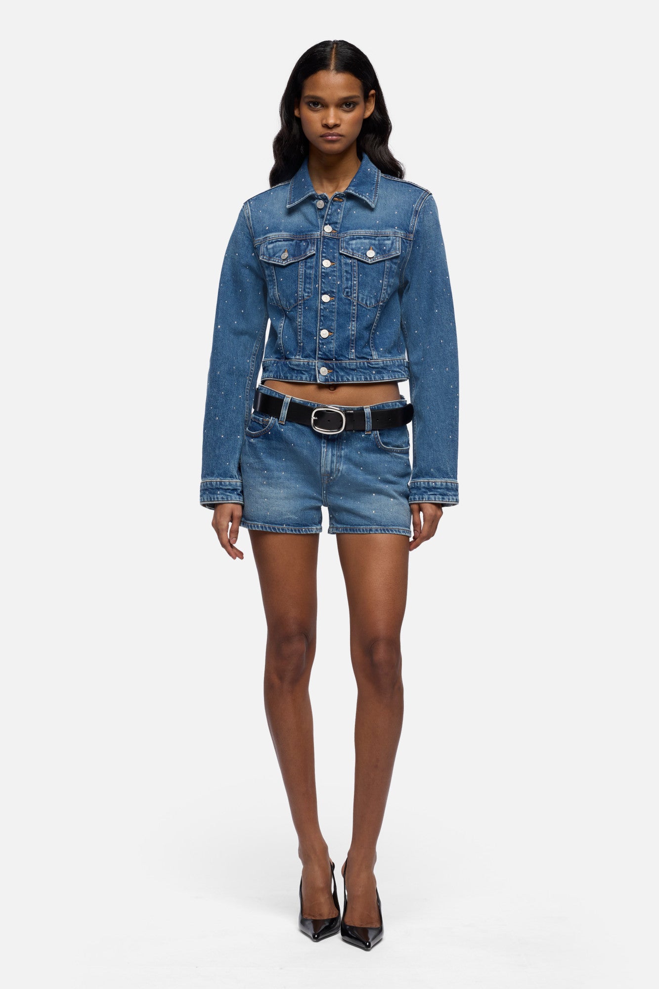 EMBELLISHED SHRUNKEN JACKET in Comfort Blue Shine | 7 For All Mankind